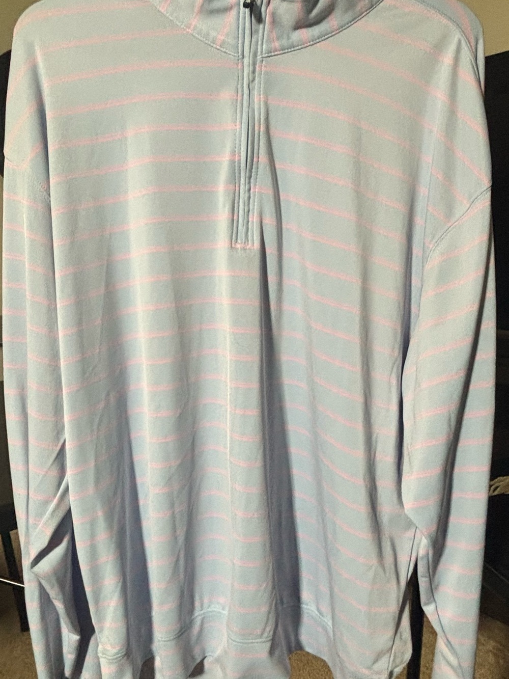 32 Degrees Light Blue Quarter-Zip Sweater with Pink Stripes
